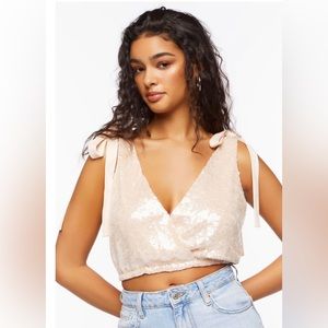 Forever 21 Sequin Tie Crop Top - M
